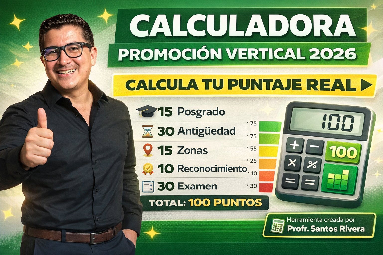 Calculadora de puntos de elementos multifactoriales para la Promoción Vertical 2026 – Herramienta creada por Profr. Santos Rivera