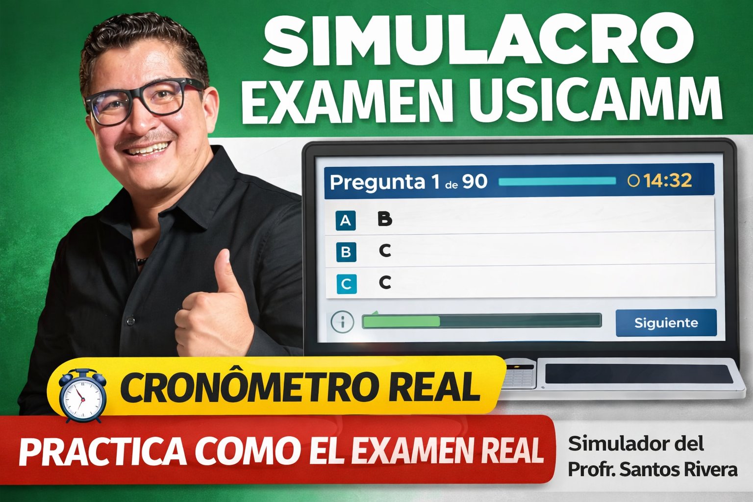 Simulacro de Examen USICAMM 2026 con cronómetro real – Practica como el examen real. Simulador del Profr. Santos Rivera